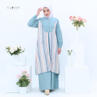 Clover Clothing - Gamis Nabila Blue Pastel | Gamis Motif Wanita | Bahan Katun Triset Premium