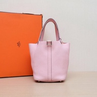 HERMES Picotin18菜籃子3Q新櫻花粉TC皮U刻銀扣肩背包