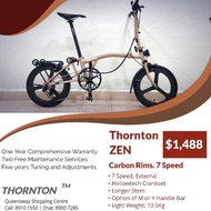 🇸🇬 Thornton Zen. Foldable Bicycle. 16" Trifold, Carbon Rims, 9 Speed Shimano Sora External gears, Hollowtech Crankset.