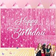 Pink Flash Happy Birthday Photography Backdrop Pink Flash Tassels Birthday Photo Background Women Pr