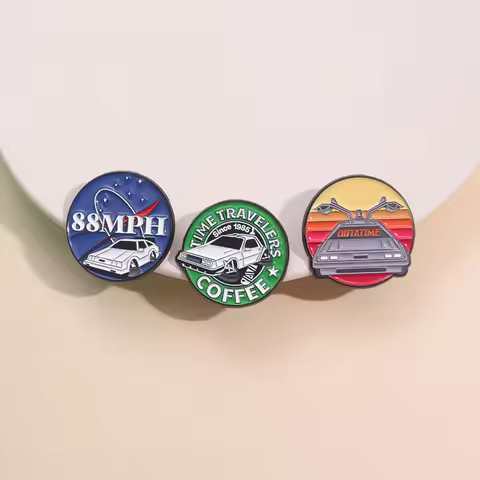 Science Fiction Film Series Enamel Pin Retro Graffiti Car Outatime 88MPH Brooch Lapel Badge Adventur