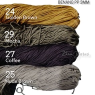 BENANG TALI  KAIT PP 3MM 37 colors Crochet knitting yarn ringan hollow  bag beg kait yarn