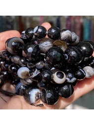 1 條天然石頭珠子，切割成面的紫色條紋瑪瑙夾縫鬆散珠子，適用於珠寶製作DIY手鐲配件。