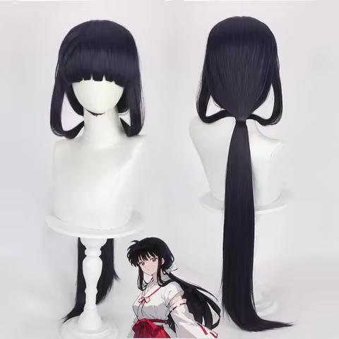InuYasha Kikyo Cosplay Costume Hair Deep Purple Super Long Styled Halloween Party Wig