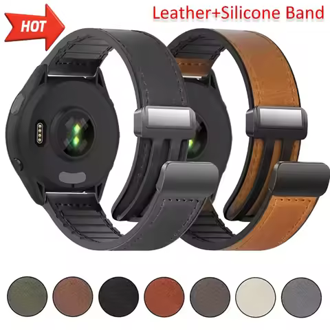 Leather+Silicone Band for Garmin Approach S50 Forerunner 55 165 265 965 970 570 42/47mm Magnetic Bra