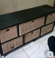 Lemari Rotan Sintetis Laci 6 Tengah Panjang Model Jasmien Rak Buku Susun Meja Tv Rotan Lemari Plasti