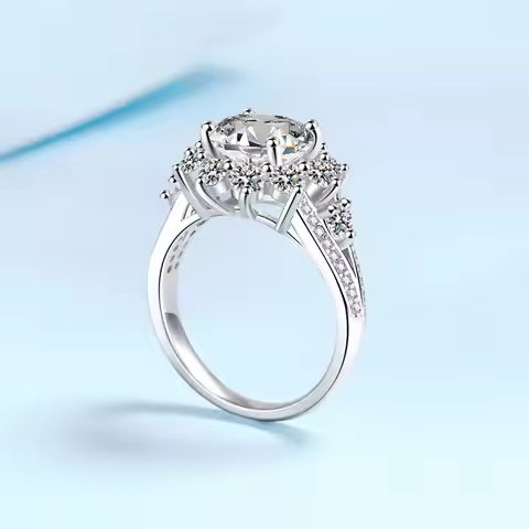 Sunflower Luxury Ring for Women 3ct Moissanite Set in PT950 Platinum 3.0 Carat Elegant Jewelry Noble