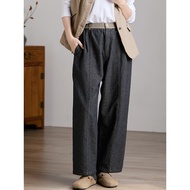 Gujia Linen Cotton Straight Leg Pants - Elastic Waist, Slimming Design