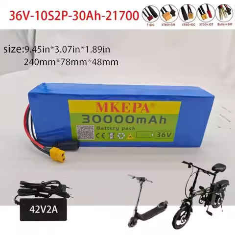 10S2P 36V 30Ah Suitable for Motorcycle Electric Bicycle 21700 5C Rechargeable Lithium Battery Pack, 