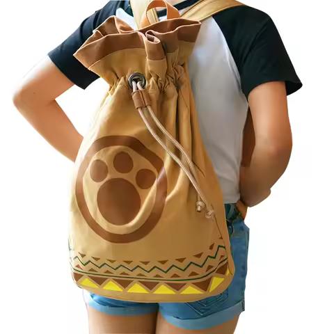 Monster Hunter Airou Cat Drawstring Canvas Backpack Japanese-Style Schoolbag Anime Peripheral
