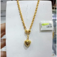 EMAS 375 RANTAI LEHER 45cm PINTAL LOVE CHOKER LOKET SET 375 GOLD NECKLACE WITH PENDANT LOVE