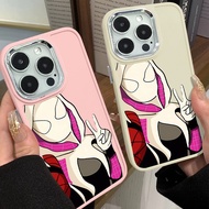 Marvel Cute Gwen Couple Phone Case Compatible for IPhone 11 12 13 Pro 14 15 7 8 Plus SE 2020 XR X XS Max TPU Soft Casing Metal Lens Protector Shockproof Large Hole Frame