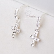 S925 Sterling Silver Earrings Cross Dangle CZ ET61