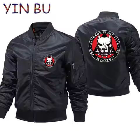Male MMA Muay Thai BJJ-Bangkok Fight Club Thick Winter Motorcycle Windbreaker Men's Bomber Jacket Pi