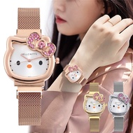 Jam Tangan Kitty Cat KT dengan Tali Magnet Ikatan Simpul Bertali Berlian Jam Tangan Pelajar Gadis Ka