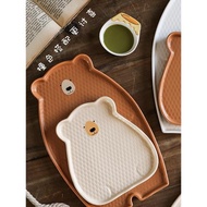 Fanhome日式小熊餐具家用菜盤子卡通陶瓷平盤餃子盤ins早餐盤魚盤