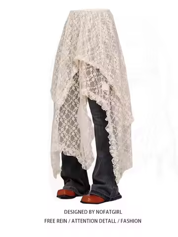 Slimming Effect f-length Lace Skirt Tea Break Beach Vaion Sle Irregular Hemline Casual Loose Fit for