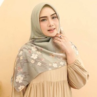 HIJAU KENES SCARF - [KV10 Sage Green] Premium Special Voal Square Hijab Abstract Flower Motif Sage G