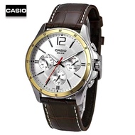 Velashop นาฬิกาผู้ชายคาสิโอ Casio สายหนังสีน้ำตาล Gent sport รุ่น MTP-1374L-7AVDF, MTP-1374L-7A, MTP-1374L