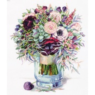 PN-C7159 Bouquet with Anemones Authentic Cross-Stitch Kit Unprinted Panna Brand
