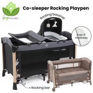 Co-sleeper Rocking Playpen with Baby Rocking Bassinet & Diaper Table Baby Play Yard Travel Portable 