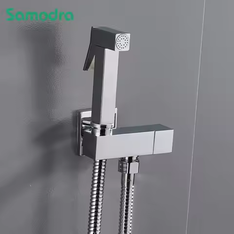 Samodra Bidet Shower Wall Mounted Toilet Bidet Sprayer Set Brass Valve Bathroom Alloy Black Handheld