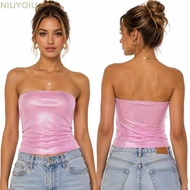 NIUYOIU Sequin Tank Top, Backless Sleeveless Sequin Tube Top,  Classic Cut Sequin Applique Stretch S
