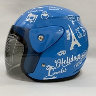 Helm Evo Traveling Biru Glossy Half Face Helmet Nouvo Helem SNI Dewasa Motif - bukan KYT INK GM NHK