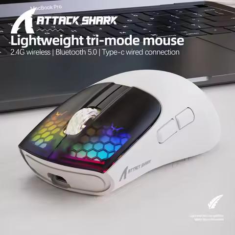 Attack Shark X5 Tri-Mode lightweight Gaming Mouse 8000DPI - Ultra Light 49g, RGB Color Sync, Bluetoo