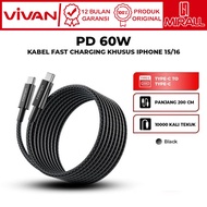 VIVAN VORCC200 Type C to C 60W PD Fast Charging Charger Cable For Android iPhone 200cm ORIGINAL