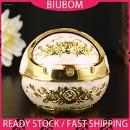 Rose Flower Pattern Ash Tray with Lid Windproof Zinc Alloy Smoking Ashtray for Living Room