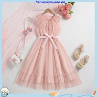 SIYYIS Kids Dress For 8-12 Years Pink V-neck Tulle-Overlay Princess Dress Birthday Party Wedding Gow