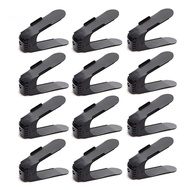 Adjustable -Shoe Slot Space Saver Rack Holder (12 Pcs-Black)