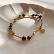 星夜小島- 藍砂石 茶水晶 黃銅手環