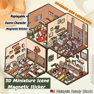 Sanrio 3D Stickers Miniature Scene Sticker Game Magnetic Sticker Storage Landscape Series Journal St