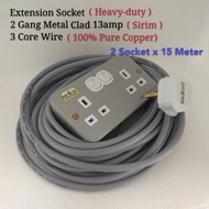 Extension Socket Heavy-Duty 13amp 2 Gang Metal Clad Switch Socket Wire 3 Core 40/076 100% Pure Coppe