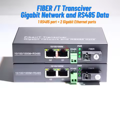 1 Pair SC RS485 to Ethernet Fiber Converter 1 RS485+2 Gigabit Ports 20km SX SM Transmission Plug and