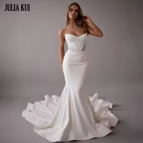 Julia Kui Customize Made Elegance Simple Mermaid Wedding Dress Off Shoulder Sweetheart Trumpet Brida