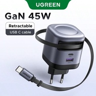 ชาร์จเร็ว UGREEN 45W 3 พอร์ต GaN 2*USB-C 1*USB-A SFC 2.0 ชาร์จเร็วพิเศษ 2.0 45W พร้อมสายชาร์จแบบถอดไ