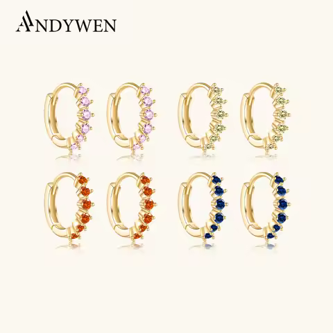 ANDYWEN 925 Sterling Silver Orange Blue 8mm Huggies Hoop Piercing Rock Punk Luxury Pendiente Clips L