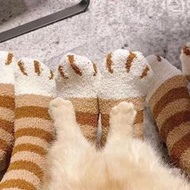 毛絨襪子女珊瑚絨秋冬加厚保暖長筒襪地板襪貓爪可愛居家睡眠女襪