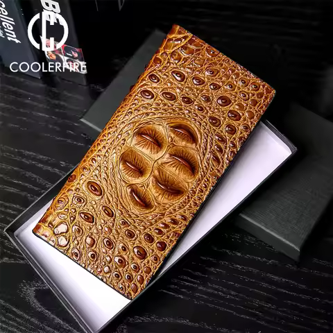 Men Wallets Business Long Crocodile Genuine Leather Fashion Thin Short Wallet No Zipper 4 Color Pure