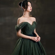 Elegant One Shoulder Green Evening Dress Women 2022 New Banquet Temperament Annual Civil Gown For Ninang Wedding Debut 18 Years Old