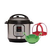 Instant Pot Duo 7-in-1 Multi-Functional Smart Cooker (6 QT/5.7 L) with Silicone Steamer Basket &amp; Red Silicone Bakeware Sling