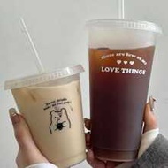 1pc 700ml Or 470ml PP Coffee Cup, Portable Cartoon Straw Cup, Iced Coffee/Americano Cup, Couple Wate