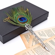 Vintage Feather Pen Peacock Feather Fountain Pen Set Metal Pen Gift Box Wedding Signing Pen Ink Chri