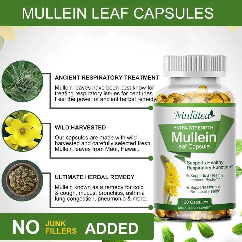 Mulittea Extra Strength Mullein Leaf Capsules ใบมัลลีน บำรุงปอด ล้างสารพิษในปอด จากมลพิษ pm2.5 30 แคปซูล