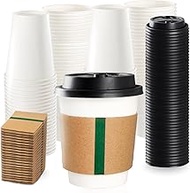 60 Pack 12oz Disposable Insulated Coffee Cups with Lids and Sleeves - Sturdy, Leak-Proof, Non-Slip T