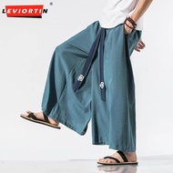 Retro Men Wide Leg Pants Cotton Loose Joggers Streetwear Chinese Style Linen Pants Male Big Crotch Nepal Robe Trousers