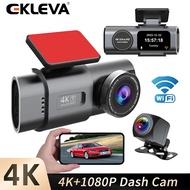 EKLEVA Dash Cam UHD 4K+1080P Dual Lens Car Recorders With WiFi HD IR Night Vision Camcorder G-Sensor Car DVR Black Box